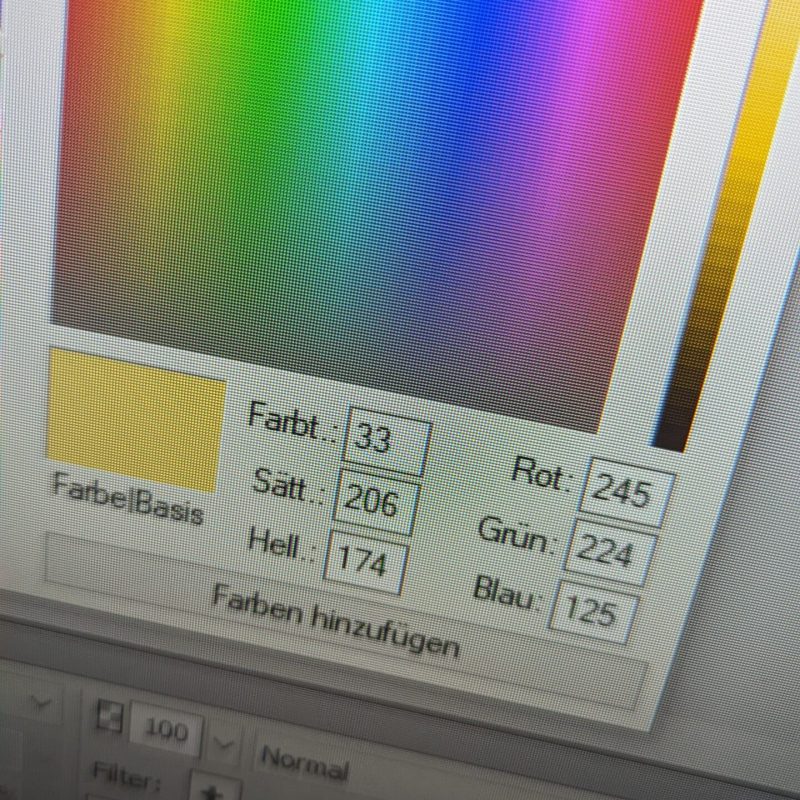 Screenshot einer RGB (HEX) Farbtabelle